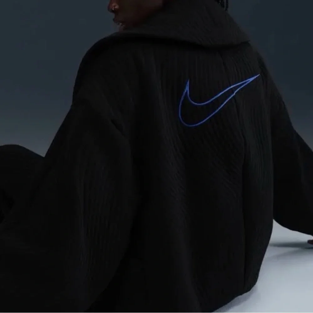 Nike Black Ribbed Wrap Jacket Shawl Collar Cozy Cardigan Women Size L - Picture 2 of 6